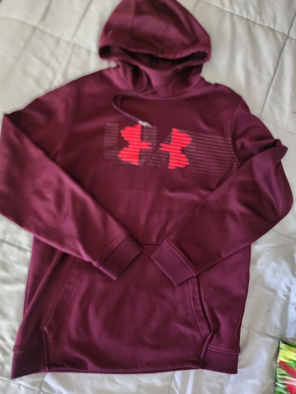 Under Armour Men's Burgundy Hoodie with Red Logo